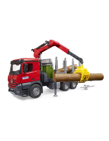 BR03669,Bruder camion lemne Mercedes Benz Arocs cu macara de incarcare graifer si 3 busteni