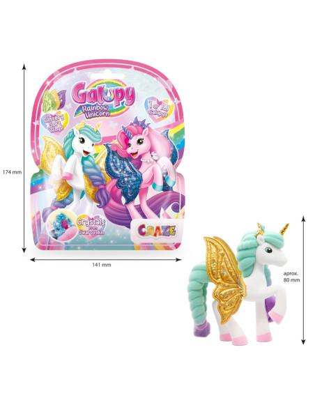 CRZ69578,Craze - Galupy figurina Unicorn curcubeu cu aripi sclipitoare si coroana decorata cu un cristal Swarovski