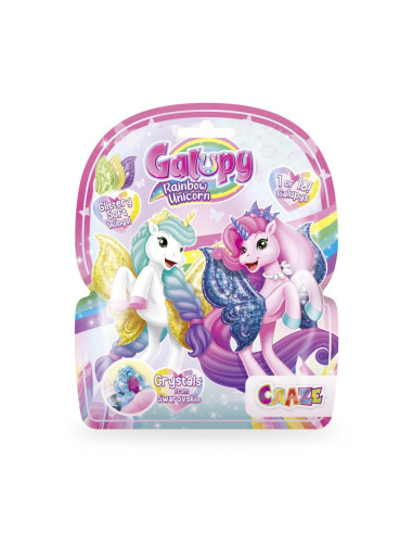 CRZ69578,Craze - Galupy figurina Unicorn curcubeu cu aripi sclipitoare si coroana decorata cu un cristal Swarovski