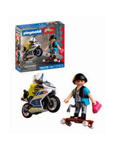 PM72079,Playmobil - Jucarie de rol Politist cu motocicleta in urmarirea hotului