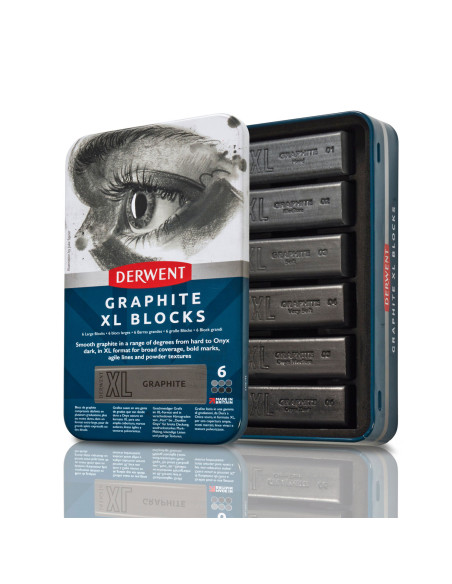 DW2306195,Carbune XL solubil grafit inktense Derwent, cutie metal, 6/set