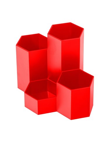 Suport birou din plastic cu 4 compartimente Ecada 95104V, Rosu