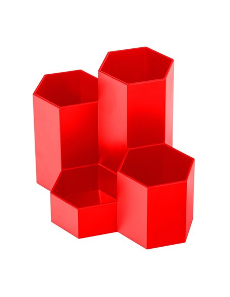 Suport birou din plastic cu 4 compartimente Ecada 95104V, Rosu