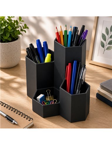 Suport birou din plastic cu 4 compartimente Ecada 95104V, Negru