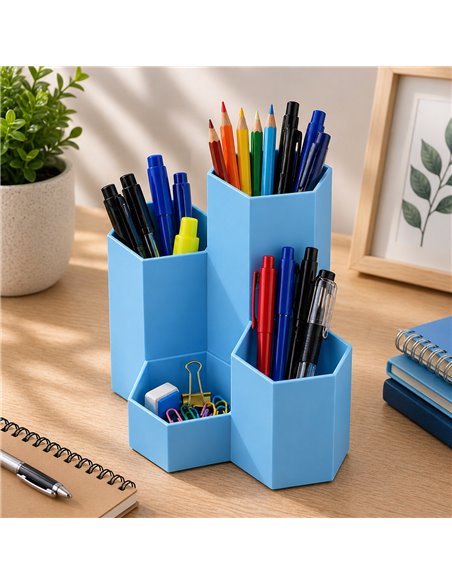 Suport birou din plastic cu 4 compartimente Ecada 95104A, Albastru