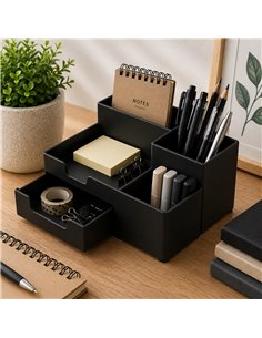Suport birou din plastic cu 5 compartimente Ecada 95105N, Negru 2