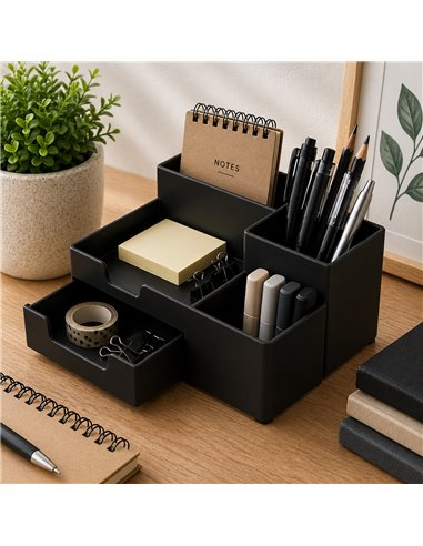 Suport birou din plastic cu 5 compartimente Ecada 95105N, Negru