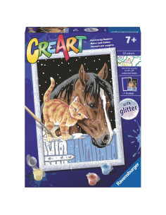 RVSPBN20217,Ravensburger - CreArt pictura pe numere pentru copii cu sclipici pisicuta si cal