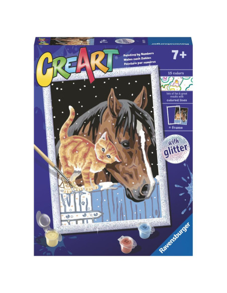 RVSPBN20217,Ravensburger - CreArt pictura pe numere pentru copii cu sclipici pisicuta si cal