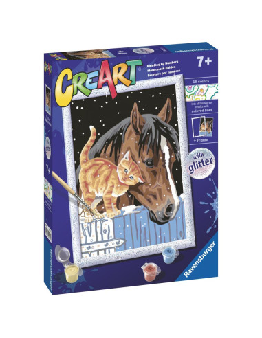 RVSPBN20217,Ravensburger - CreArt pictura pe numere pentru copii cu sclipici pisicuta si cal