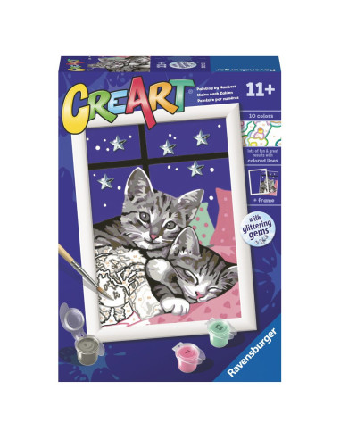 RVSPBN20213,Ravensburger - CreArt pictura pe numere pentru copii pisicute somnoroase cu pietre sclipitoare