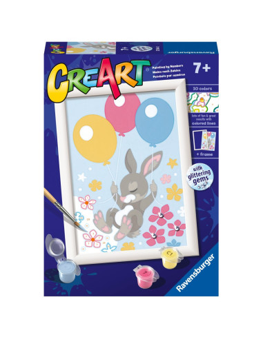 RVSPBN23564,Ravensburger - CreArt pictura pe numere pentru copii iepuras cu baloane si cu pietre sclipitoare