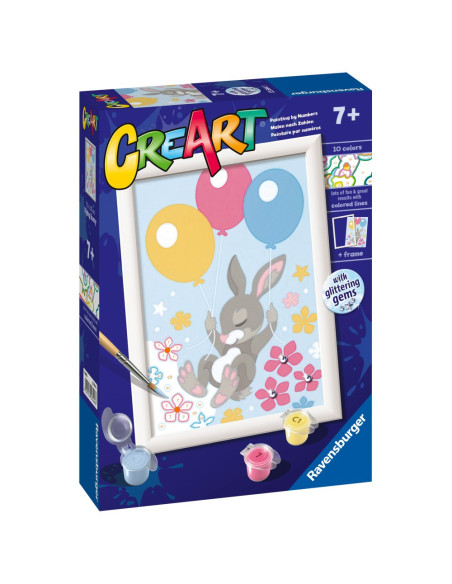 RVSPBN23564,Ravensburger - CreArt pictura pe numere pentru copii iepuras cu baloane si cu pietre sclipitoare