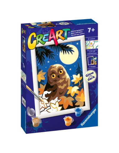 RVSPBN23711,Ravensburger - CreArt pictura pe numere pentru copii bufnita care straluceste in intuneric