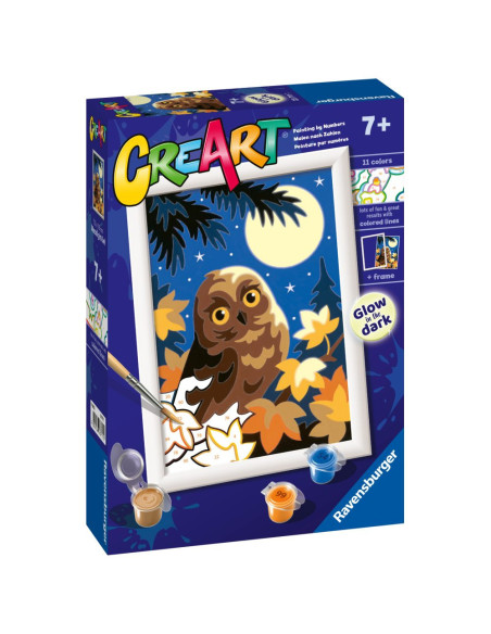 RVSPBN23711,Ravensburger - CreArt pictura pe numere pentru copii bufnita care straluceste in intuneric