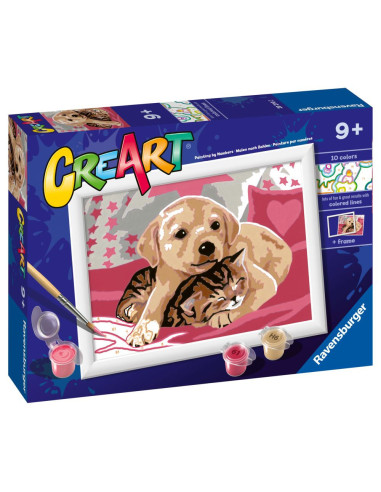 RVSPBN20210,Ravensburger - CreArt pictura pe numere pentru copii catelus si pisicuta pe patura