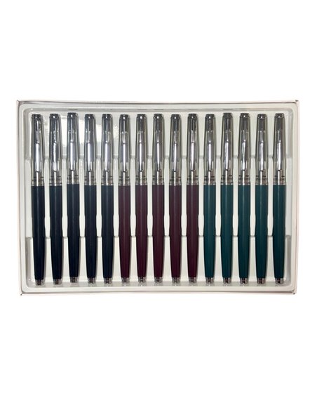 Set 15 stilouri cu penita ascunsa HERO 007, Negru - Verde - Visiniu