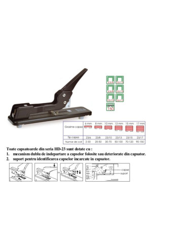 IT-0610,Capsator cu brat lung, 150 coli, KANGARO HD23-L17 - negru