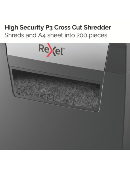 Distrugator documente manual REXEL MOMENTUM X308, P3, cross-cut (confeti), 8 coli, cos 15l, negru