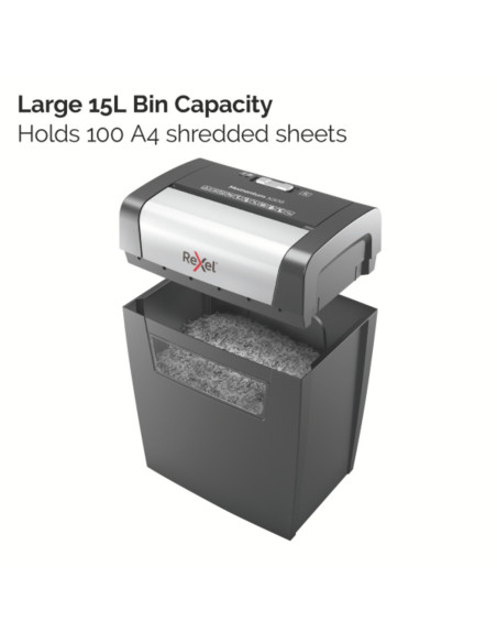 Distrugator documente manual REXEL MOMENTUM X308, P3, cross-cut (confeti), 8 coli, cos 15l, negru