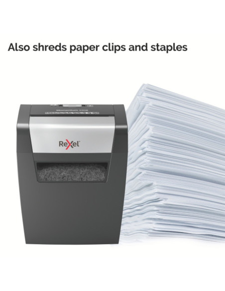 Distrugator documente manual REXEL MOMENTUM X308, P3, cross-cut (confeti), 8 coli, cos 15l, negru