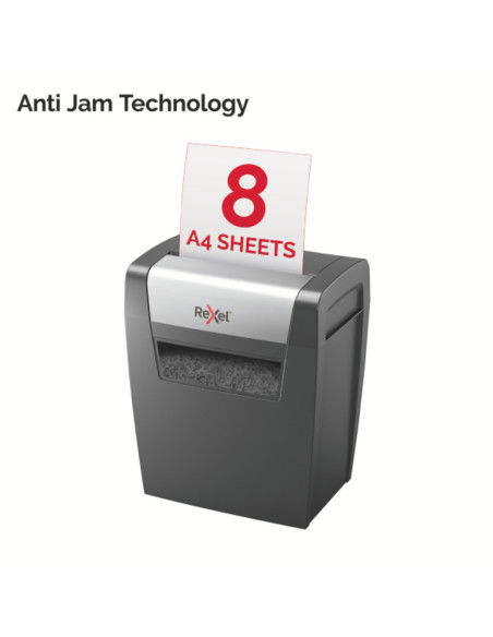 Distrugator documente manual REXEL MOMENTUM X308, P3, cross-cut (confeti), 8 coli, cos 15l, negru