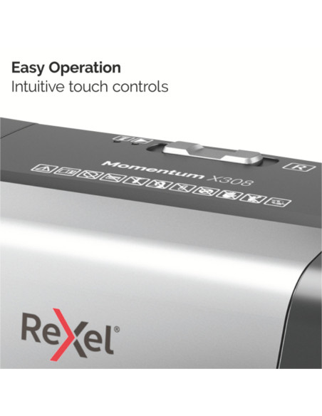 Distrugator documente manual REXEL MOMENTUM X308, P3, cross-cut (confeti), 8 coli, cos 15l, negru
