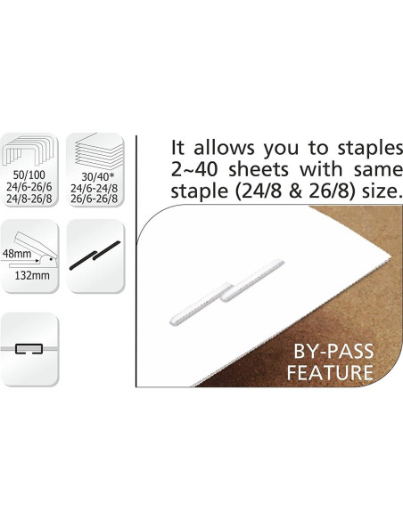 IT-0450,Capsator less effort, 40 coli, capse 24/6, 24/8, 26/6, 26/8, half strip, KANGARO LE-45F - alb