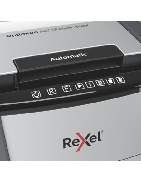 RX-2020100XEU,Distrugator documente automat REXEL Optimum 100X, P4, cross-cut, 100 coli, cos 34l, negru-gri