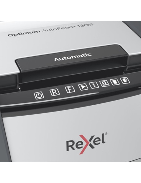 Distrugator documente automat REXEL Optimum 130M, P5, micro-cut, 130 coli, cos 44l, negru-gri