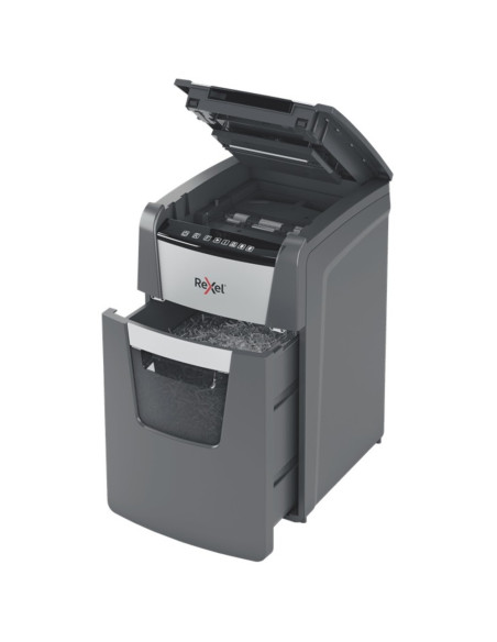 Distrugator documente automat REXEL Optimum 150X, P4, cross-cut, 150 coli, cos 44l, negru-gri