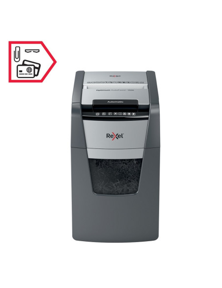Distrugator documente automat REXEL Optimum 150X, P4, cross-cut, 150 coli, cos 44l, negru-gri
