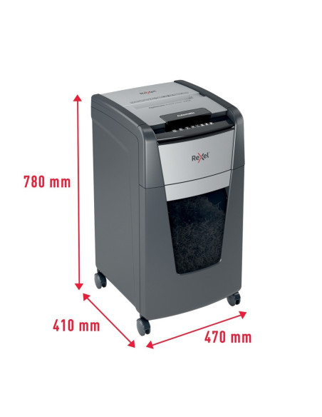 Distrugator documente automat REXEL Optimum 225X, P4, cross-cut, 225 coli, cos 60l, negru-gri