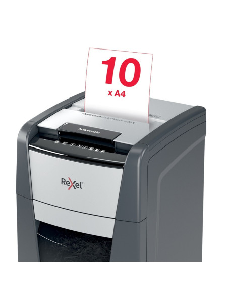 Distrugator documente automat REXEL Optimum 225X, P4, cross-cut, 225 coli, cos 60l, negru-gri