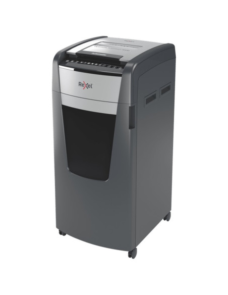 Distrugator documente automat REXEL Optimum 600M, P5, micro-cut, 600 coli, cos 110l, negru-gri