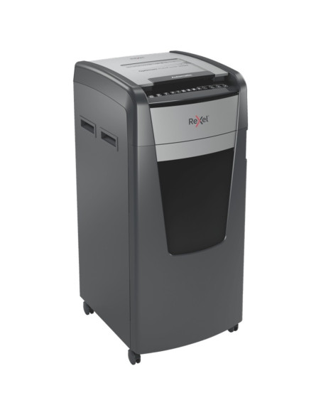 Distrugator documente automat REXEL Optimum 600M, P5, micro-cut, 600 coli, cos 110l, negru-gri
