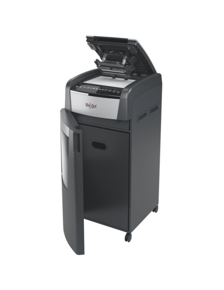 Distrugator documente automat REXEL Optimum 600M, P5, micro-cut, 600 coli, cos 110l, negru-gri