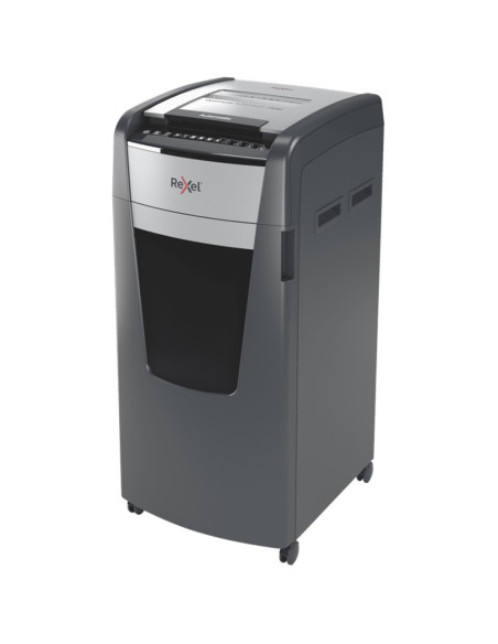Distrugator documente automat REXEL Optimum 750M, P5, micro-cut, 750 coli, cos 140l, negru-gri