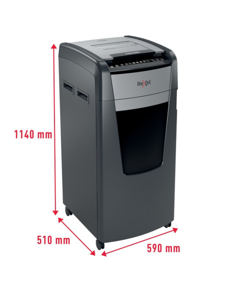 Distrugator documente automat REXEL Optimum 750M, P5, micro-cut, 750 coli, cos 140l, negru-gri