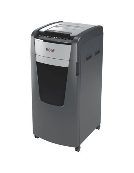 Distrugator documente automat REXEL Optimum 750X, P4, cross-cut, 750 coli, cos 140l, negru-gri