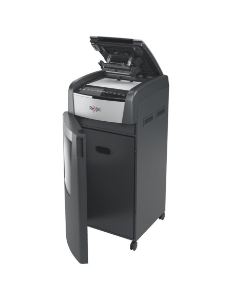 Distrugator documente automat REXEL Optimum 750X, P4, cross-cut, 750 coli, cos 140l, negru-gri