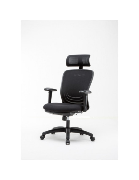 Scaun de birou, brate plastic, rotile, piele ecologica, cu tetiera, Office Products Zakynthos -negru