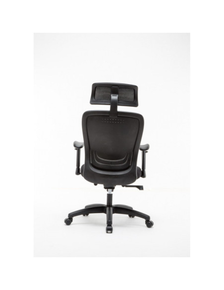 Scaun de birou, brate plastic, rotile, piele ecologica, cu tetiera, Office Products Santorini -negru