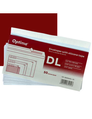 OP-5900WDL-1000,Plic DL (110x220mm), lipire siliconica, 1000 buc/cutie, Optima - alb