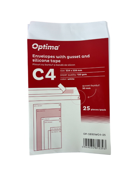 OP-5930WC4-25,Plic C4 (324x229mm), cu burduf 30mm, lipire siliconica, 25 buc/set, Optima - alb