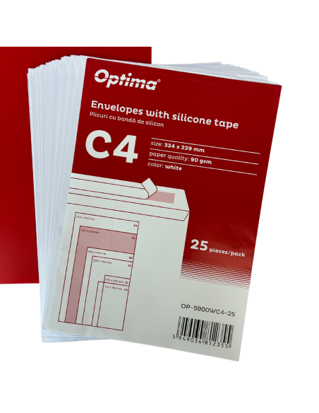 OP-5930WC4-25,Plic C4 (324x229mm), cu burduf 30mm, lipire siliconica, 25 buc/set, Optima - alb