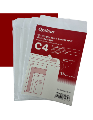 OP-5930WC4-25,Plic C4 (324x229mm), cu burduf 30mm, lipire siliconica, 25 buc/set, Optima - alb
