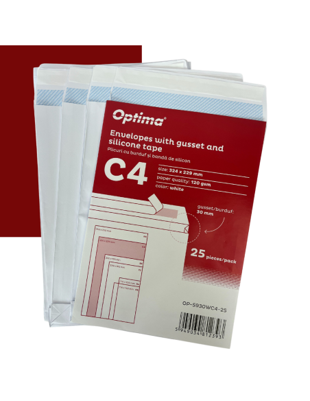 OP-5930WC4-25,Plic C4 (324x229mm), cu burduf 30mm, lipire siliconica, 25 buc/set, Optima - alb