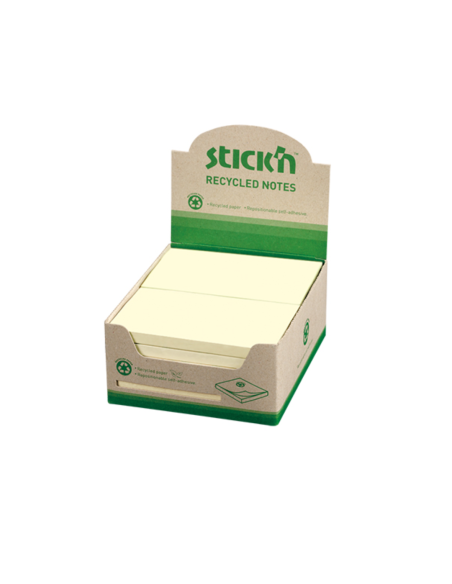 HO-21796,Notes autoadeziv 76 x 127 mm, hartie reciclata, 100 file, 12 buc/cutie, Stick"n – galben pastel