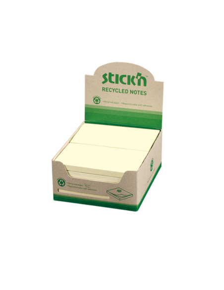 HO-21796,Notes autoadeziv 76 x 127 mm, hartie reciclata, 100 file, 12 buc/cutie, Stick"n – galben pastel